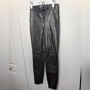 ZARA Simili Leather Legging Women Size XS Laces At Waist Black Color Side Zipper